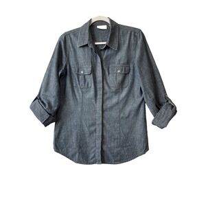 Chico's Denim Button Up Roll Tab Shirt Women's 0, US Small Boho Western Country